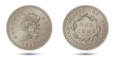 Vector American money, one cent coin, 1808-1814. Classic head large cent. Vector 스톡 일러스트