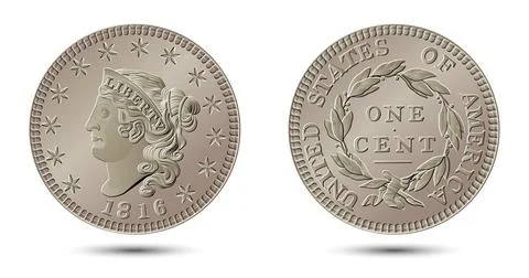 Vector American money, one cent coin, 1816-1839. Vector illustration.	 Stock Illustration
