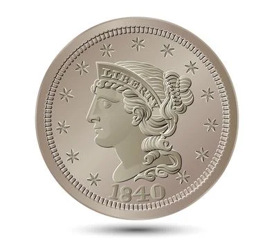 Vector American money, one cent coin, 1840-1857. Vector illustration.	 Stock Illustration