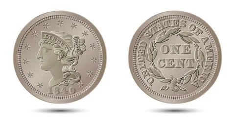 Vector American money, one cent coin, 1840-1857. Vector illustration.	 Stock Illustration