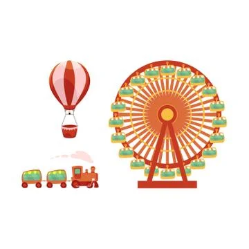 Vector amusement park objects icon set Ilustração Stock
