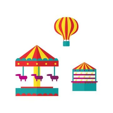 Vector amusement park objects icon set Ilustração Stock