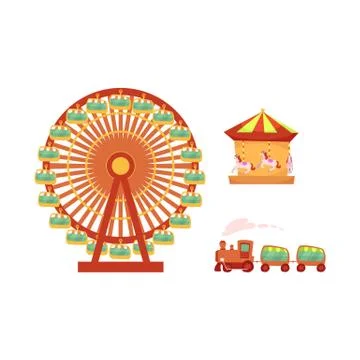 Vector amusement park objects icon set Ilustración de archivo