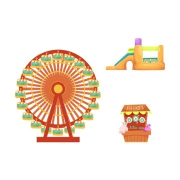 Vector amusement park objects icon set Ilustração Stock