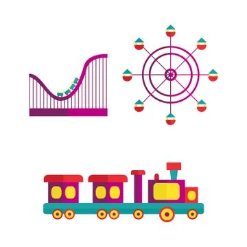 Vector amusement park objects icon set Ilustração Stock