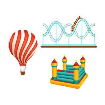 Vector amusement park objects icon set Ilustração Stock