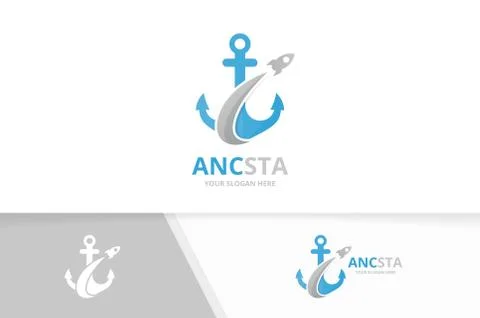 Vector anchor and rocket logo combination. Marine and airplane symbol or icon Stock Illustration