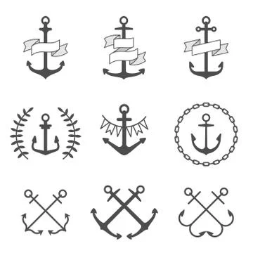 Vector anchor icons and logos set Stock Illustration