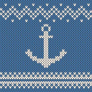 Vector anchor ornament on the wool knitted texture Stock Illustration