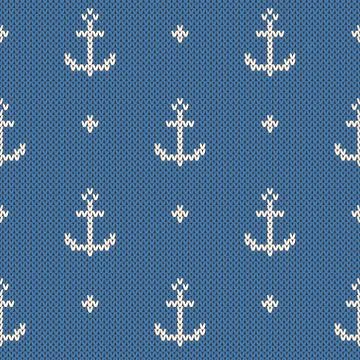 Vector anchor pattern on the wool knitted texture Stock Illustration