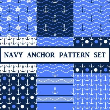 Vector  anchor seamless pattern set Stock Illustration