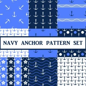 Vector  anchor seamless pattern set Stock Illustration