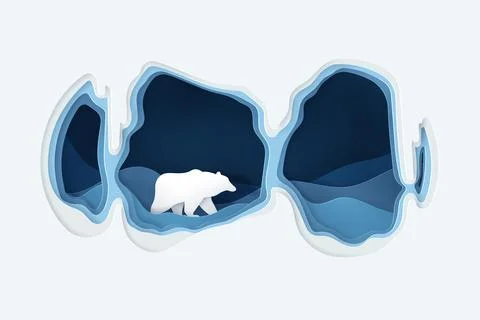 Vector and digital craft style of polar bear in the cave. Stock Illustration