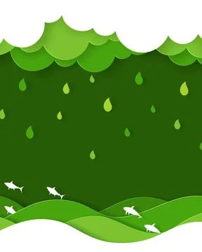 Vector and digital craft style of ocean with fish, Ecological concept. Stock Illustration
