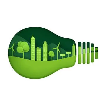 Vector and digital craft style of nature landscape, Green eco friendly city c Stock Illustration