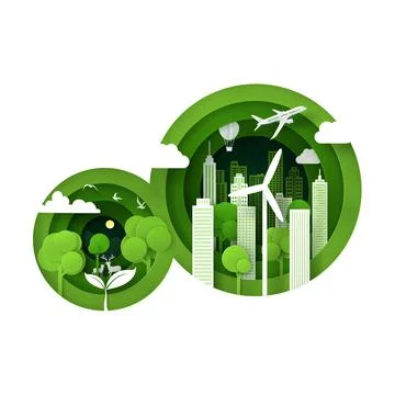 Vector and digital craft style of nature landscape, Green eco city concept. Stock Illustration