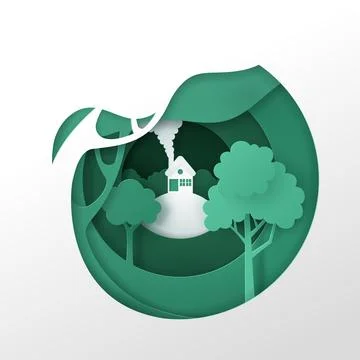 Vector and digital craft style of nature landscape, Green eco concept. Stock Illustration