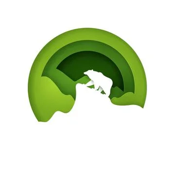 Vector and digital craft style of green eco forest with bear. Stock Illustration