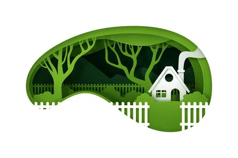Vector and digital craft style of nature landscape, Green eco concept. Stock Illustration