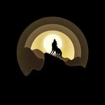 Vector and digital craft style of full moon with wolf howling at night. Stock Illustration