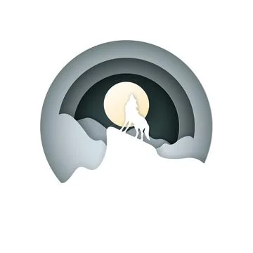 Vector and digital craft style of full moon with wolf howling at night. Stock Illustration
