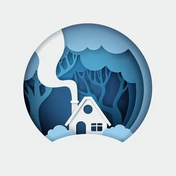 Vector and digital craft style of nature landscape with house. Stock Illustration