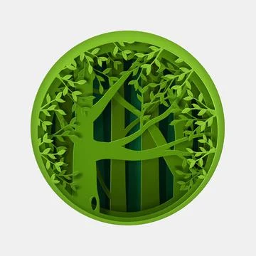 Vector and digital craft style of green eco forest. Stock Illustration