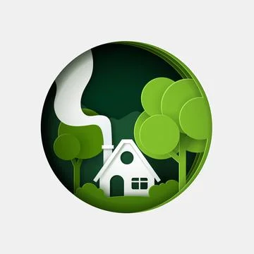 Vector and digital craft style of nature landscape with house Stock Illustration