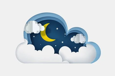 Vector and digital craft style of the Moon, Cloud and Star at night. Stock Illustration