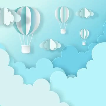 Vector and digital craft style of Balloons on the sky. Stock Illustration