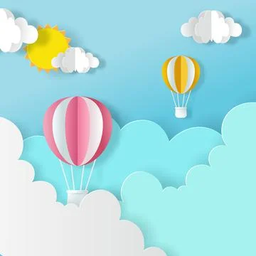 Vector and digital craft style of Balloons on the sky. Stock Illustration