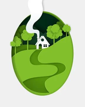 Vector and digital craft style of nature landscape with house Stock Illustration