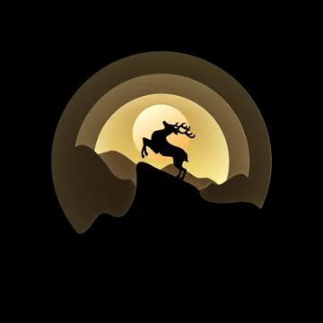 Vector and digital craft style of full moon with deer at night. Stock Illustration