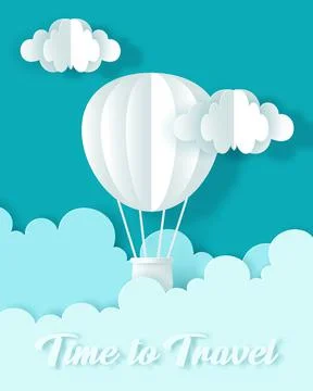 Vector and digital craft style of Balloon on the sky. Time to travel concept. Stock Illustration