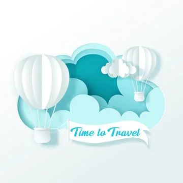Vector and digital craft style of Balloons on the sky. Time to travel concept Stock Illustration