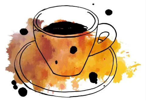 Vector and watercolour drawing of coffee with texture Illustrazione stock