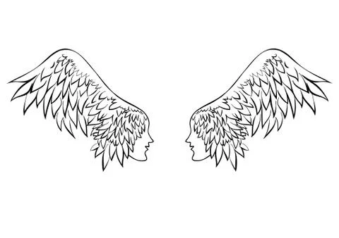 Vector angel wings. Hand drawn vector illustration isolated on white, logo, t Stock Illustration