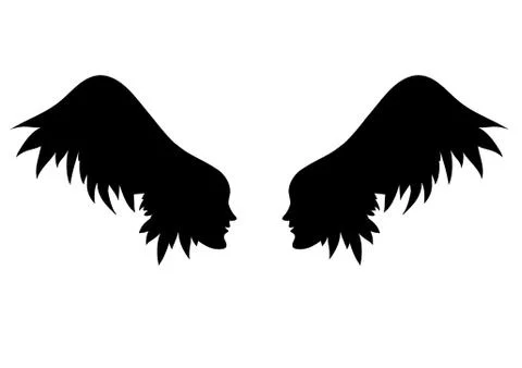 Vector angel wings. two profiles of individuals with wing - hair Stock Illustration