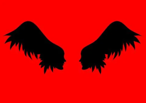 Vector angel wings. two profiles of individuals with wing - hair Stock Illustration