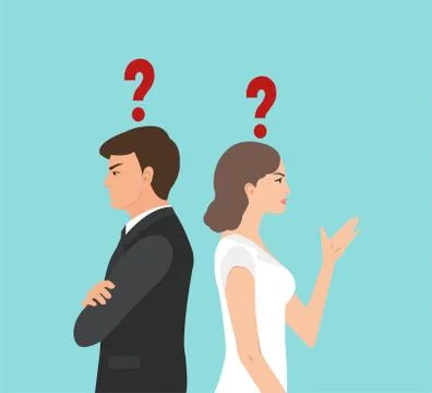 Vector of an angry couple standing back to back have many problems and questi Stock Illustration
