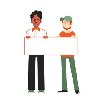 Vector angry men holding blank placard above head 스톡 일러스트