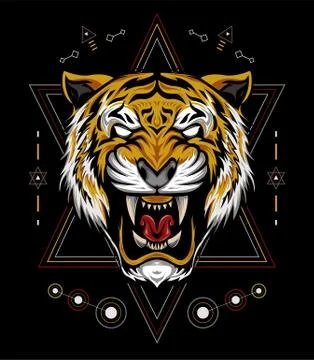 Vector angry tiger with roaring face Stock Illustration