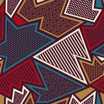 Vector of angular red, green and white shapes filled with stripes and dots in 스톡 일러스트