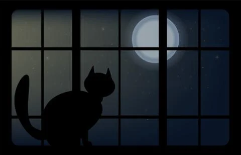 Vector animal cat sits on the window Stock Illustration