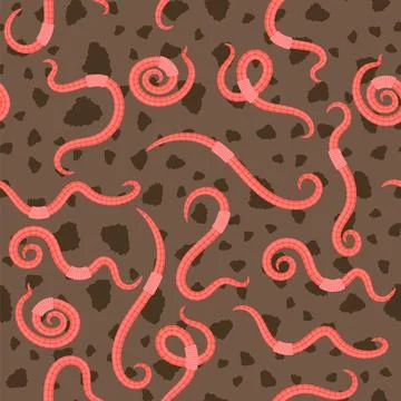 Vector Animal Earth Red Worms for Fishing. Seamless Pattern Illustrazione stock