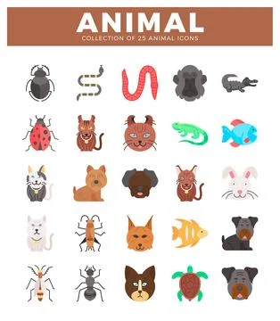 Vector animal icon collection with diverse species on white Stock Illustration