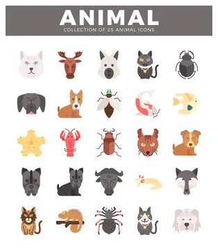 Vector animal icon collection with diverse species in flat design on white .. イラスト素材