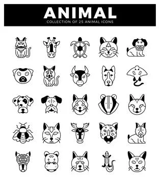 Vector Animal Icon Collection Diverse Animal Faces and Silhouettes イラスト素材
