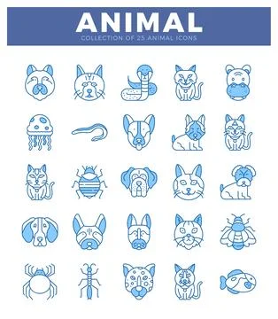 Vector Animal Icon Set. Clean Line Art Style イラスト素材