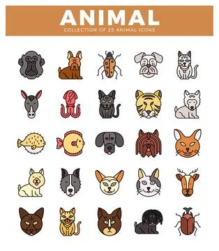 Vector animal icons collection in flat design style Stockillustratie